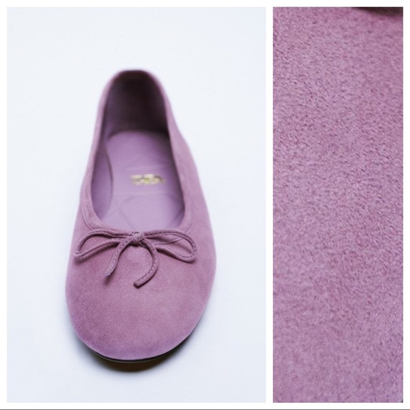 NWOT. Zara Purple Leather Ballet Flats with Bow Detail. Size 9. - Picture 4 of 5